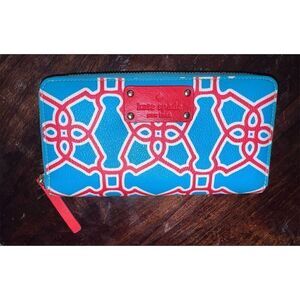 Kate Spade Neda Moroccan Market Turquoise & Flame Zip-Around Wallet/Clutch